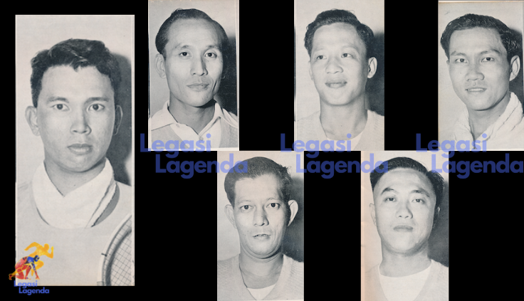 Pemain-pemain Malaya yang beraksi di final menentang Denmark. Dari kiri: Law Teik Hock, Ong Poh Lim, Chan Kok Leong, Yeoh Teck Chye, Teoh Seng Khoon, Ooi Teik Hock.